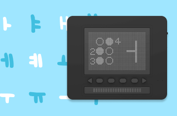 파란색 배경에 한글 모음 일러스트, 오른쪽에는 "어"와 점자가 그려진 닷패드 이미지